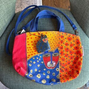 Laurel Burch Colorful Cat Design novelty Women's Bag tote purse crossbody GUC